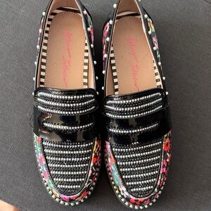 Betsey Johnson Black and Multicolor Embellished Loafers